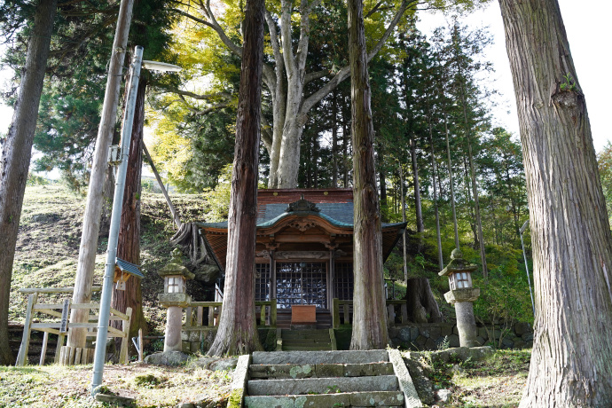 北方御社宮司社のケヤキと拝殿