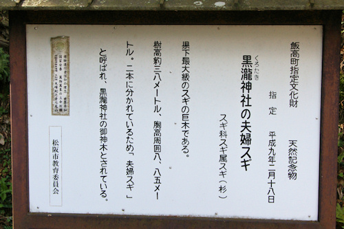 黒瀧神社の夫婦スギ　説明板