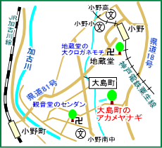 大島町のアカメヤナギ　マップ